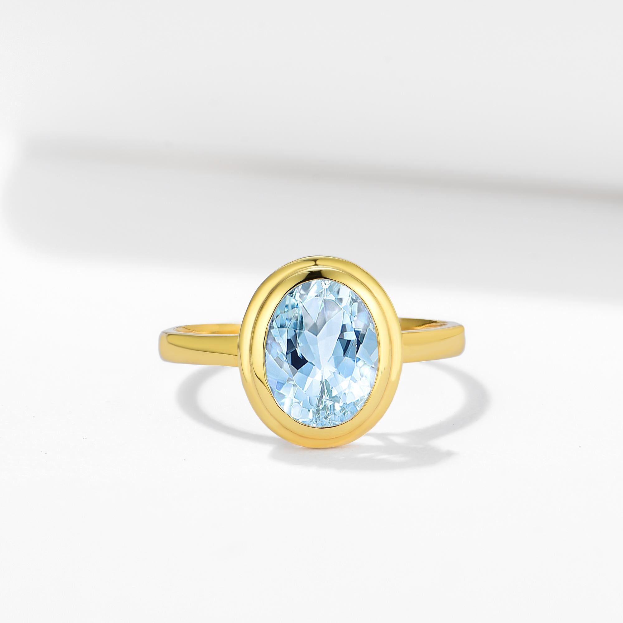 Kai Bella Oval Aquamarine Ring In New Condition For Sale In Rowland Heights, CA