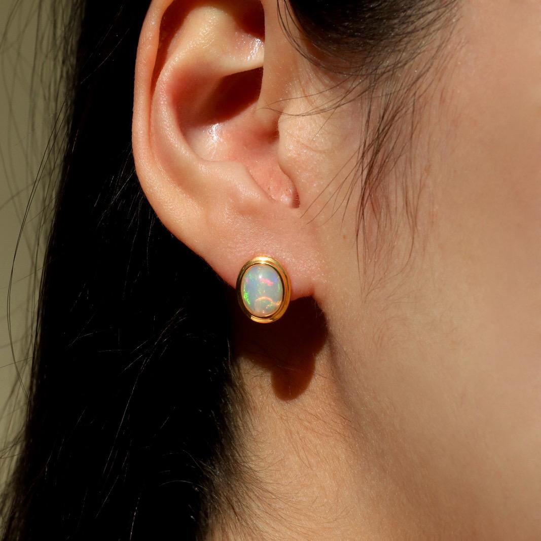 Oval Cut Kai Bella Oval Fire Opal Earrings in 14K Solid Gold For Sale