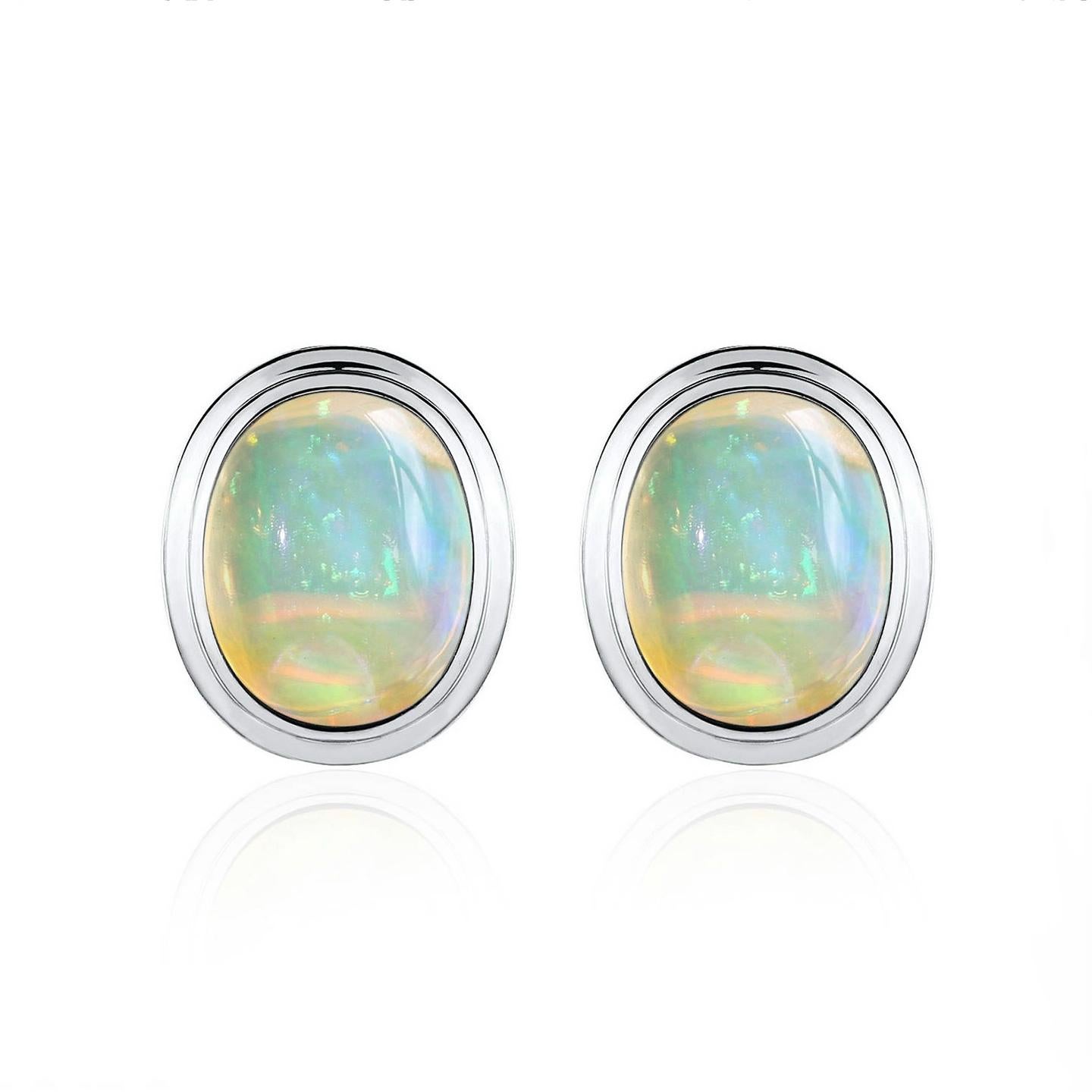 Kai Bella Oval Fire Opal Earrings in 14K Solid Gold In New Condition For Sale In Rowland Heights, CA