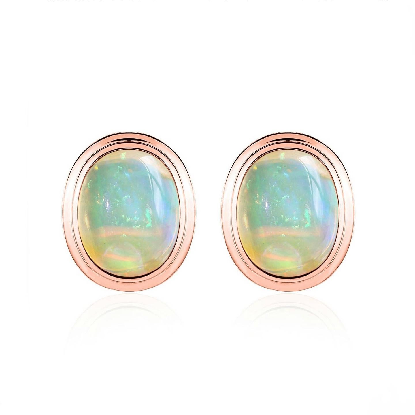 Women's Kai Bella Oval Fire Opal Earrings in 14K Solid Gold For Sale