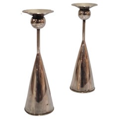 Kai Blomqvist Pair Of Candel Holders In Silver, Kultakeskus Oy