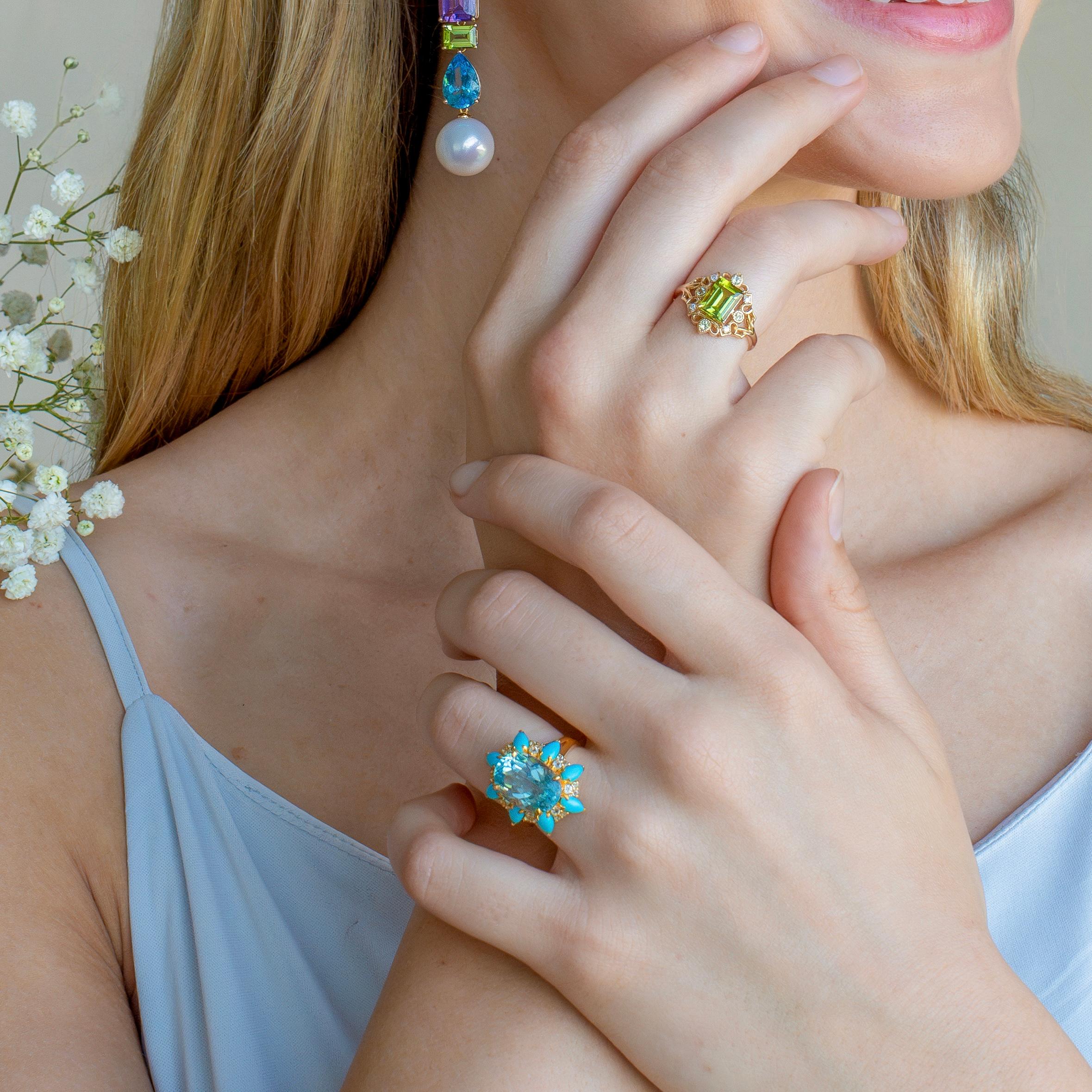 Kai Blue Topaz Turquoise Aquamarine Cocktail Ring For Sale 4