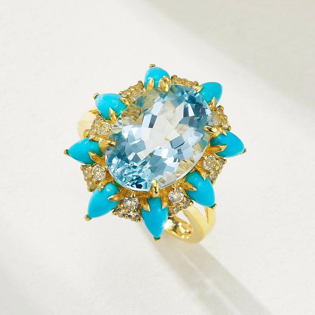 Modern Kai Blue Topaz Turquoise Aquamarine Cocktail Ring For Sale