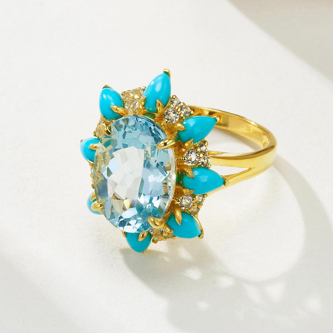 Women's Kai Blue Topaz Turquoise Aquamarine Cocktail Ring For Sale