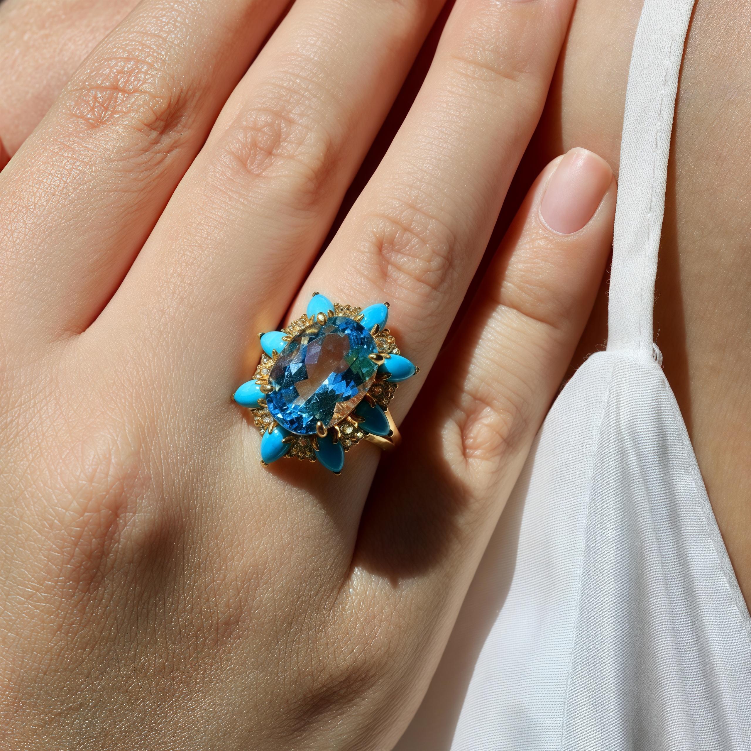 Kai Blue Topaz Turquoise Aquamarine Cocktail Ring For Sale 1