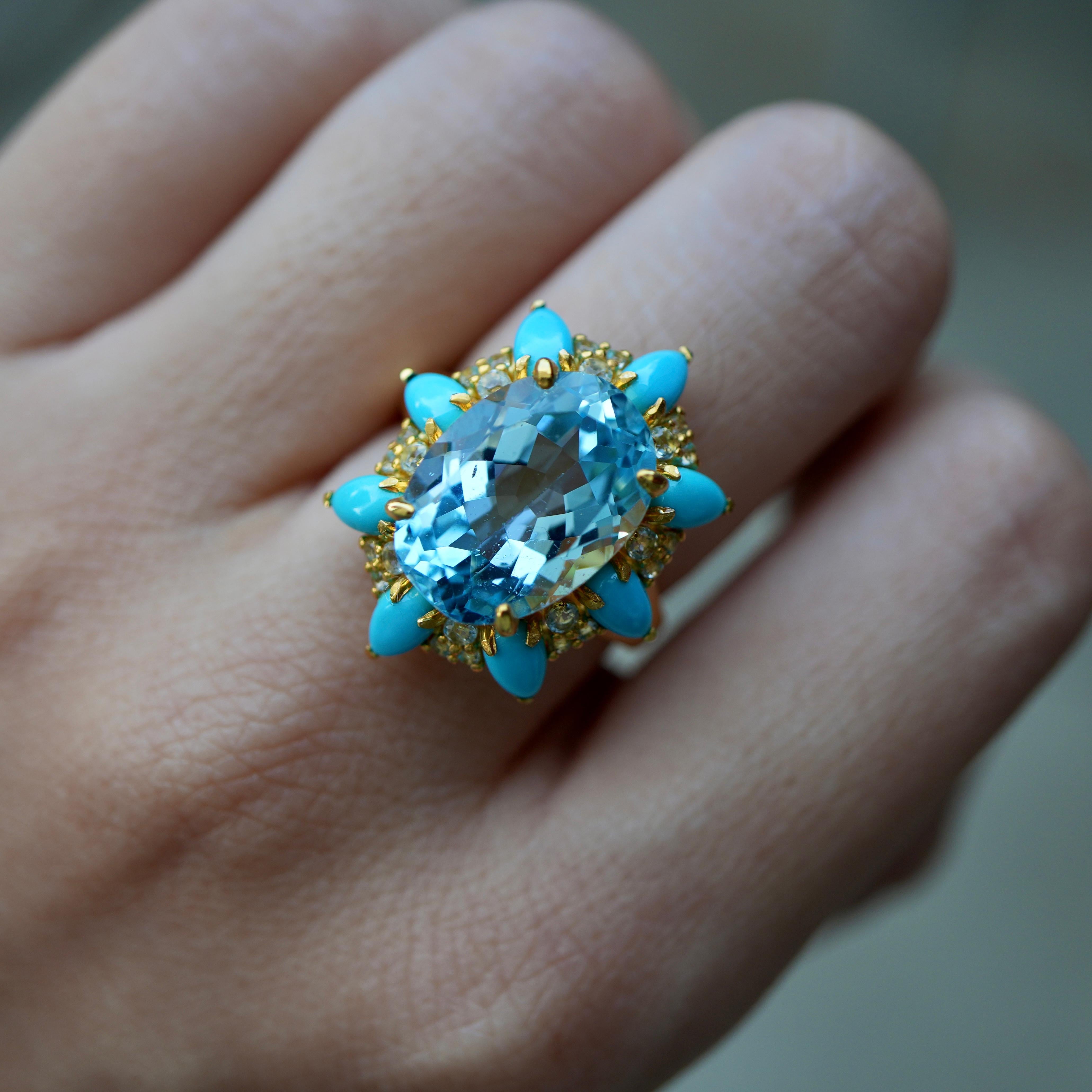 Kai Blue Topaz Turquoise Aquamarine Cocktail Ring For Sale 3