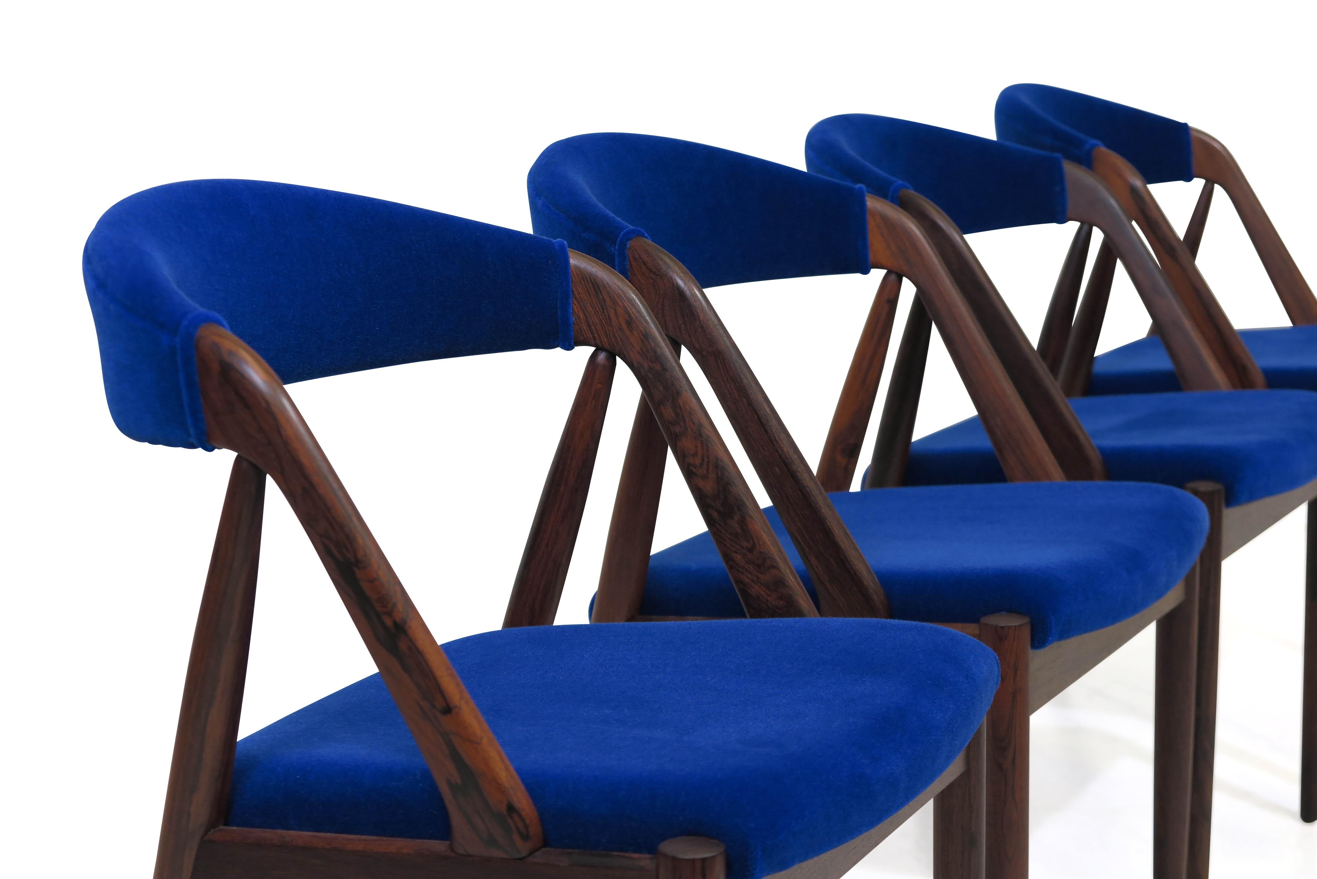 Kai Chairs Rosewood Dining Chairs in Cobalt Royal Blue Mohair 1