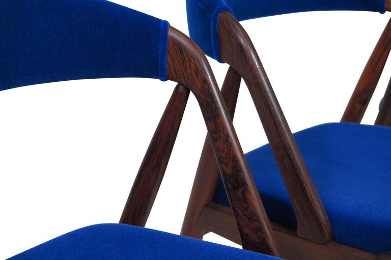Kai Chairs Rosewood Dining Chairs in Cobalt Royal Blue Mohair at