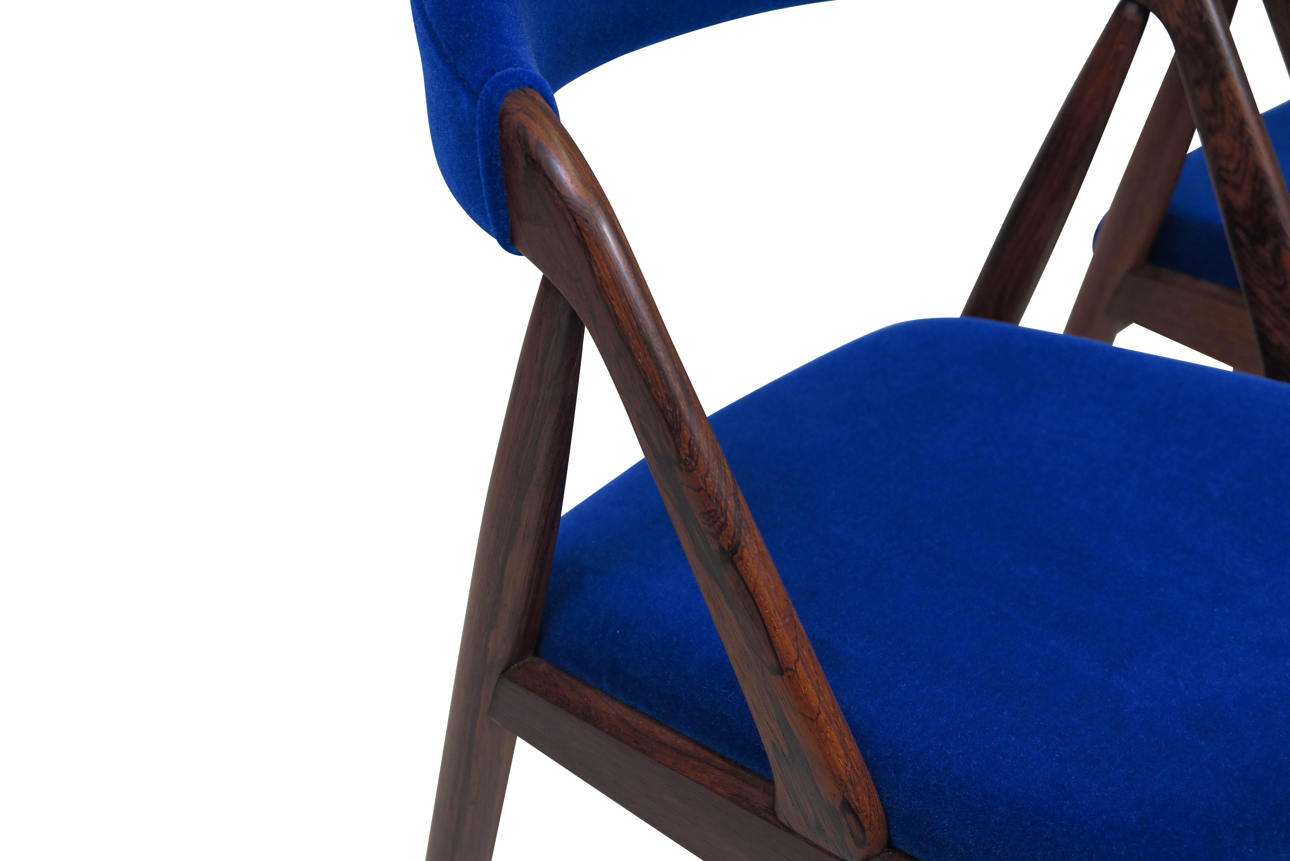 Kai Chairs Rosewood Dining Chairs in Cobalt Royal Blue Mohair 3
