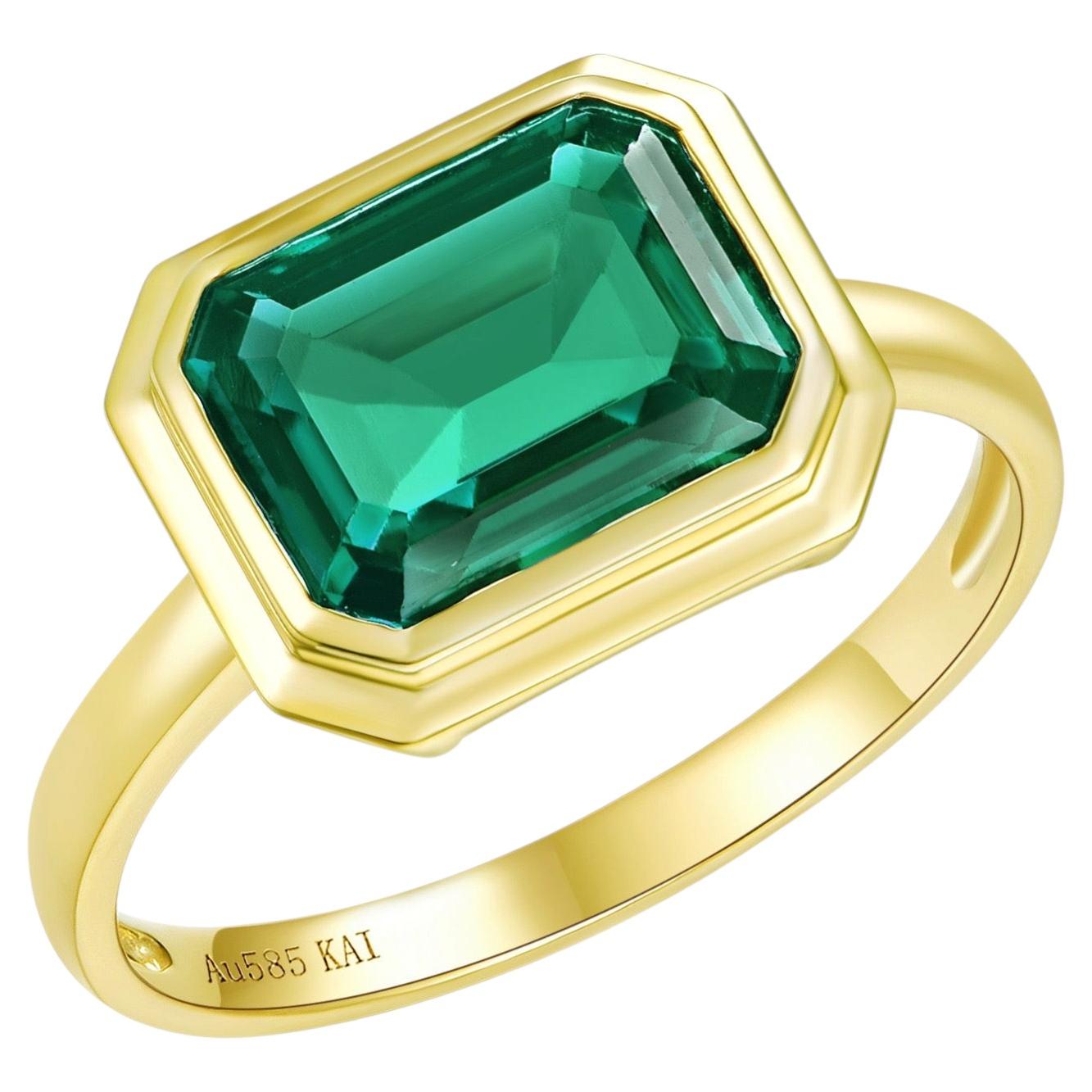 Kai Contemporary 14K Gold 2.00ct Lab-Grown Emerald East-West Ring For Sale