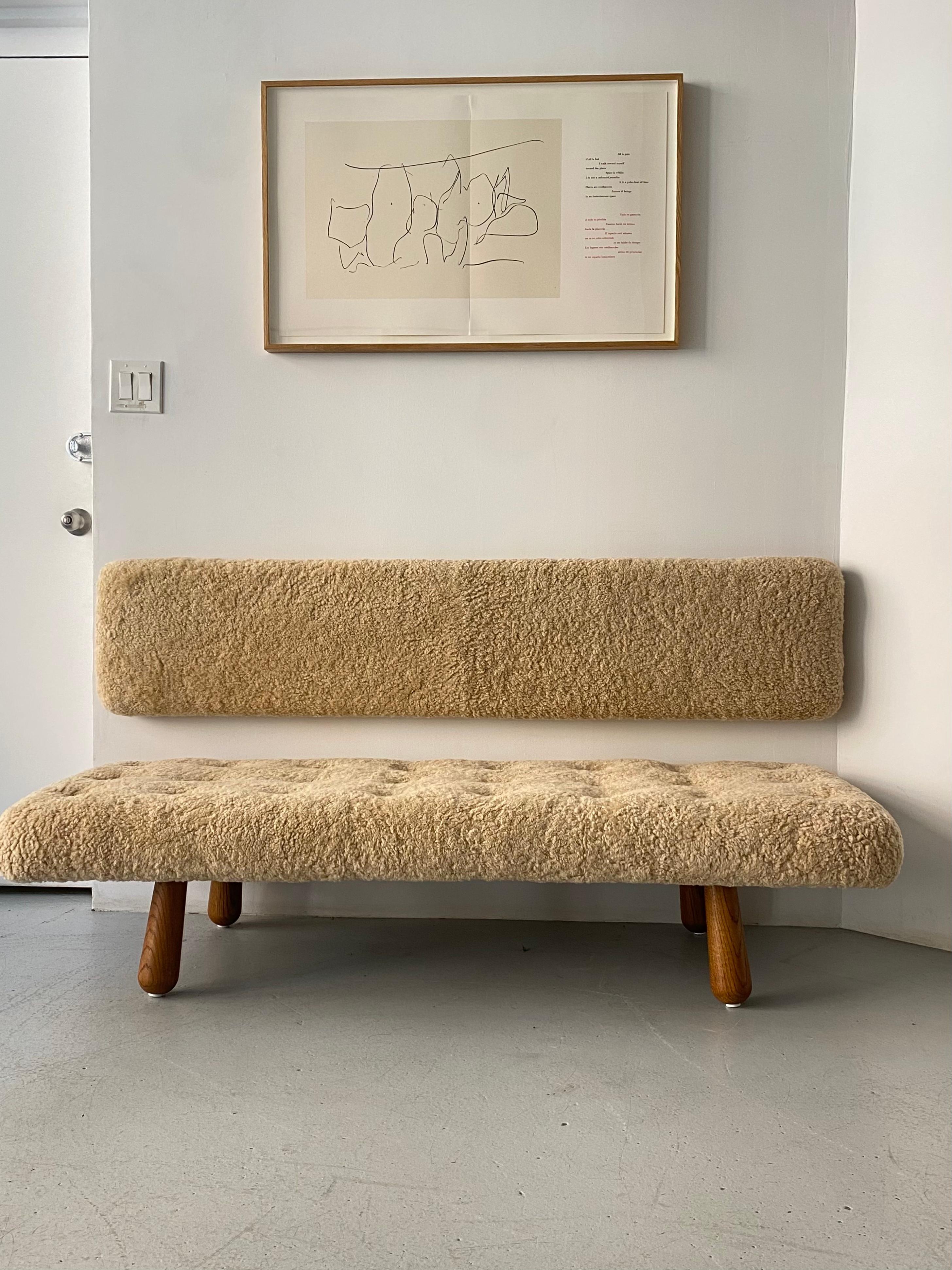 Scandinavian Modern ‘Kai’ Couch in Swedish Pine and Australian Shearling For Sale