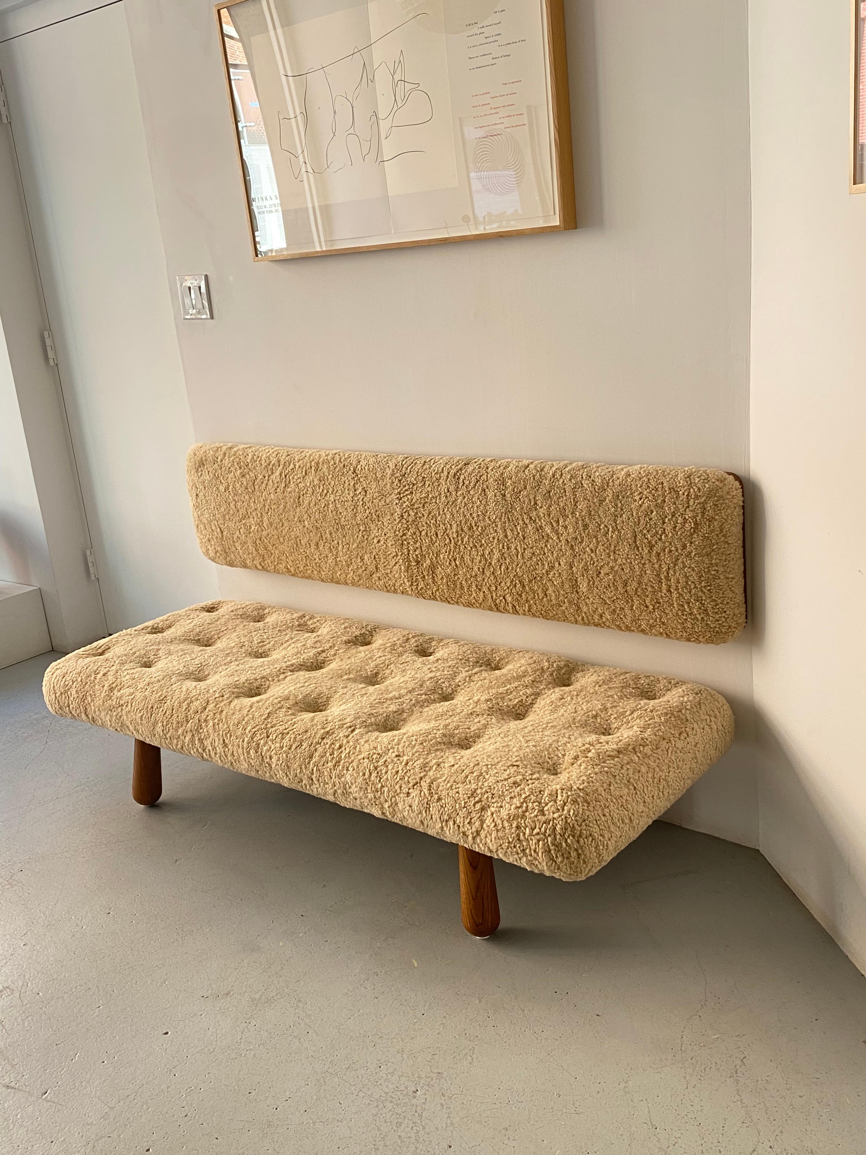 Hand-Crafted ‘Kai’ Couch in Swedish Pine and Australian Shearling For Sale