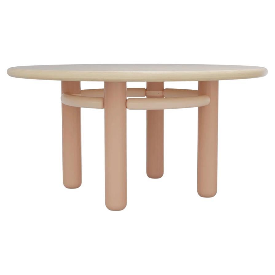 Table de salle à manger KAI 150 cm avec pieds en bois laqué, plateau en bois de chêne et structure en acier