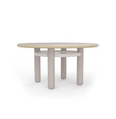 Kai Dinner Table, Taupe Lacquered Wood Feet, Oak Top and Ivory Steel Structure