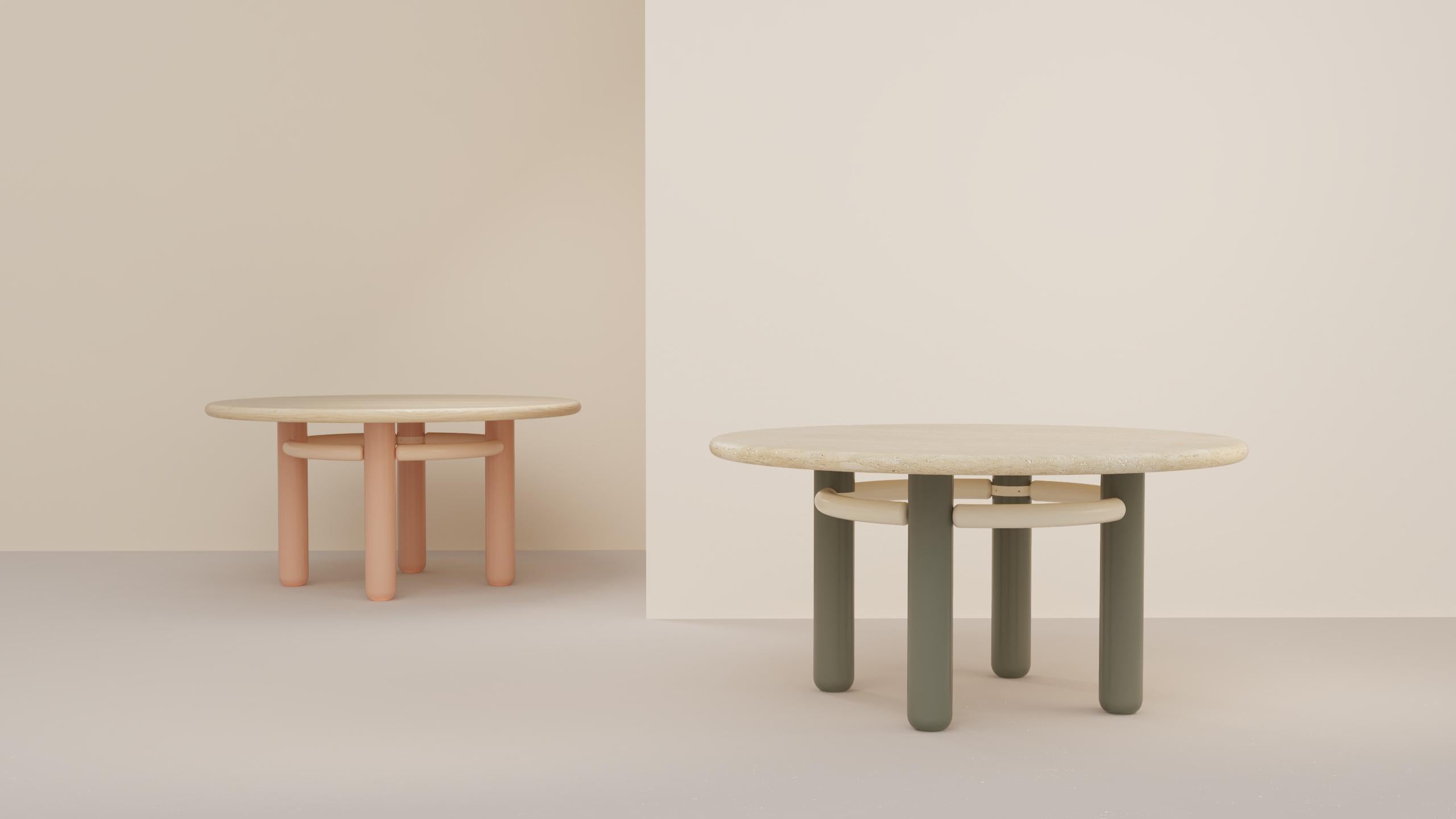 Kai Dinner Table, Taupe Lacquered Wood Feet, Oak Top and Ivory Steel Structure In New Condition For Sale In Lisbon, PT
