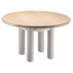 Kai Dinner Table, Taupe Lacquered Wood Feet, Oak Top and Ivory Steel Structure