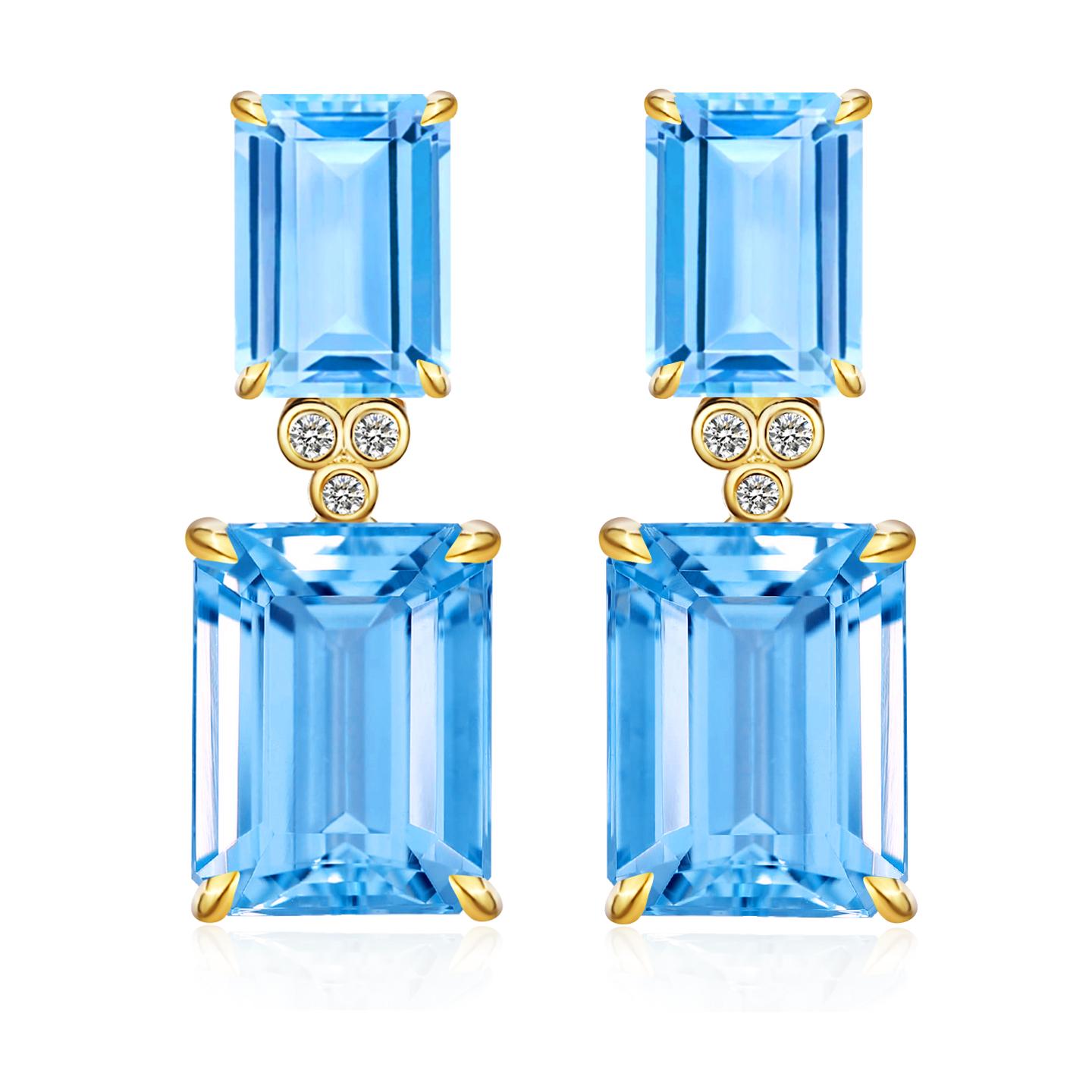 Women's Kai Emerald-Cut 9ct Blue Topaz Diamond Baroque Pearl Convertible Drop Earrings For Sale