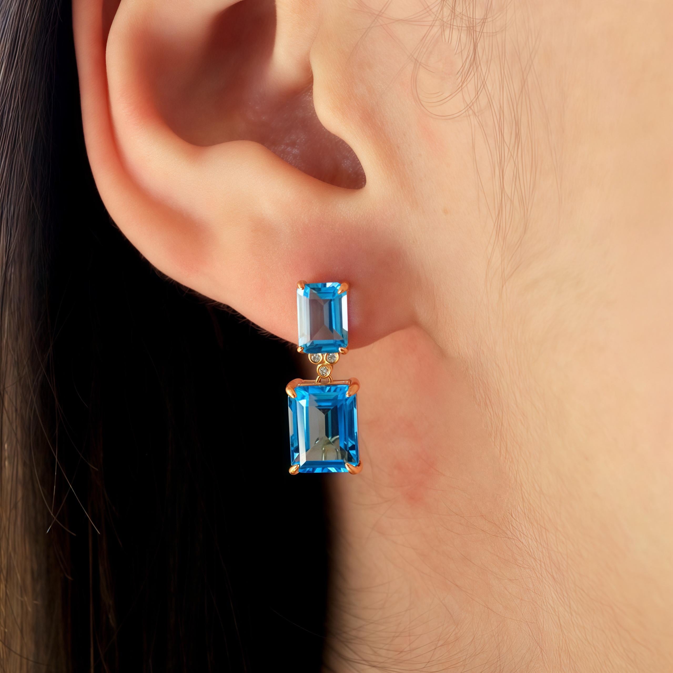 Kai Emerald-Cut 9ct Blue Topaz Diamond Baroque Pearl Convertible Drop Earrings For Sale 2