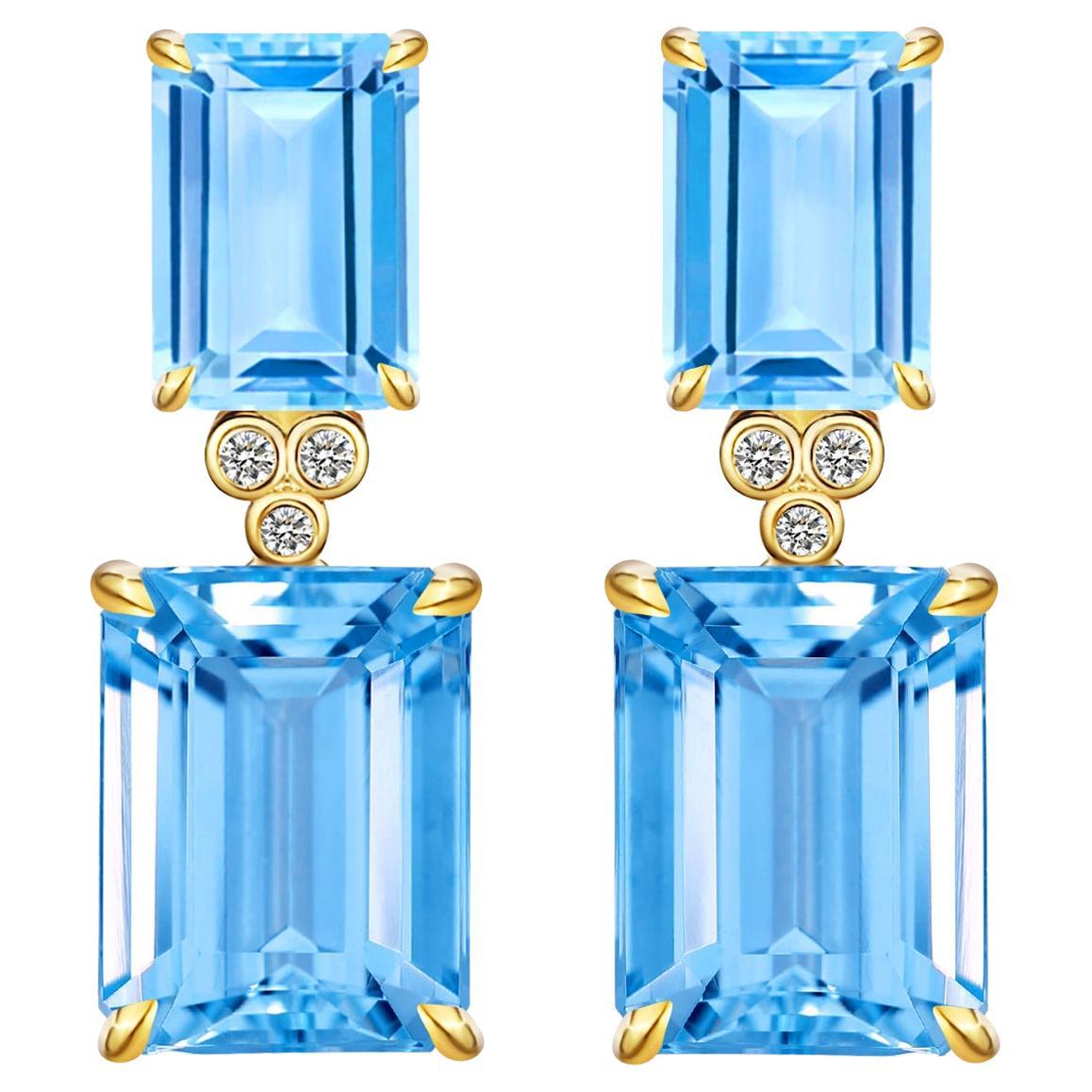 Kai Kai - Boucles d'oreilles pendantes en topaze bleue suisse 9ct, taille émeraude et diamant