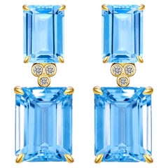 Kai Kai - Boucles d'oreilles pendantes en topaze bleue suisse 9ct, taille émeraude et diamant