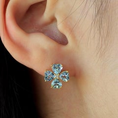 Kai Felicia Aquamarine Diamond Clover Earrings in 14K Solid Gold