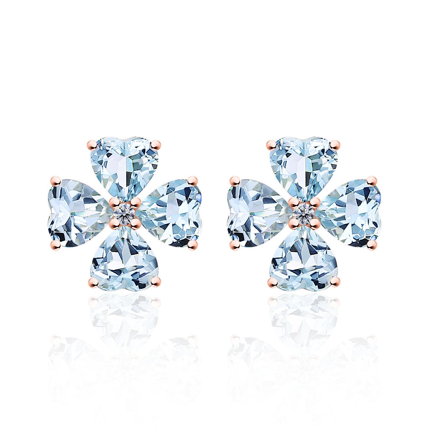 Kai Felicia Aquamarine Diamond Clover Earrings in 14K Solid Gold 1