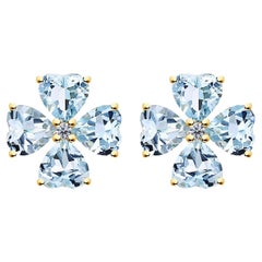 Kai Felicia Kleeblatt-Ohrringe aus 14K massivem Gold mit Aquamarin und Diamanten