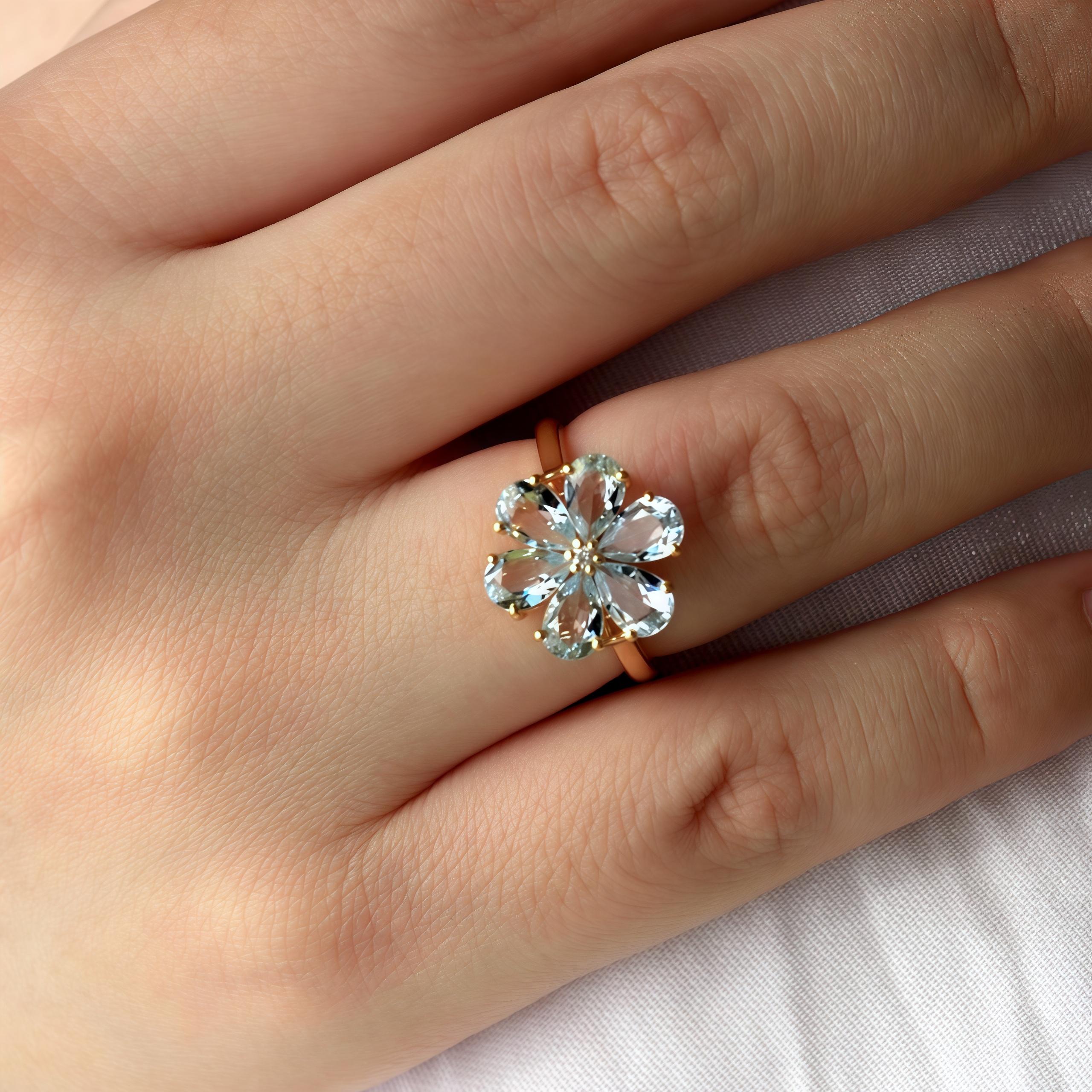 Kai Flora Blossom 2,42ctw Aquamarin Diamant Ring (Tropfenschliff) im Angebot