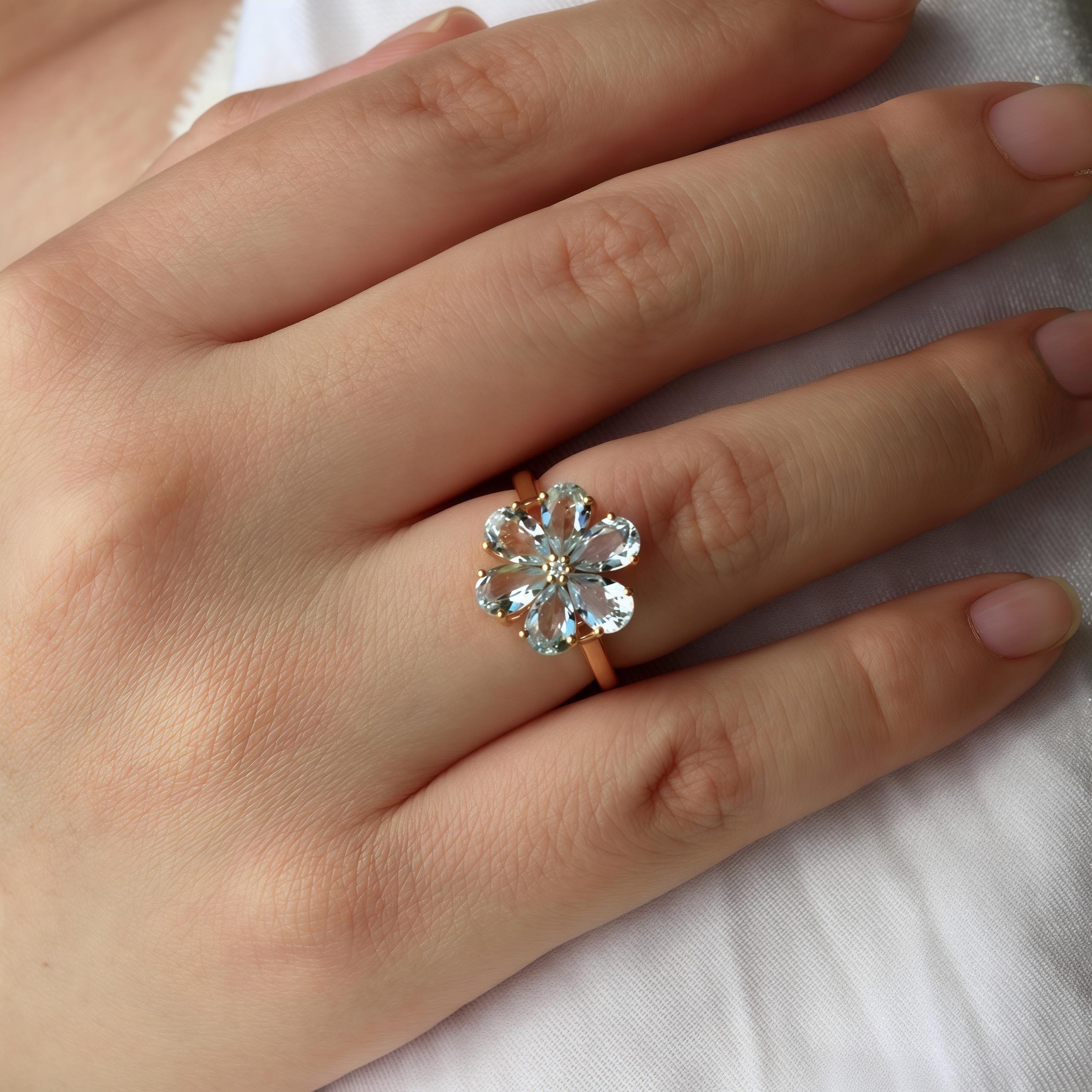 Kai Flora Blossom 2,42ctw Aquamarin Diamant Ring im Zustand „Neu“ im Angebot in Rowland Heights, CA