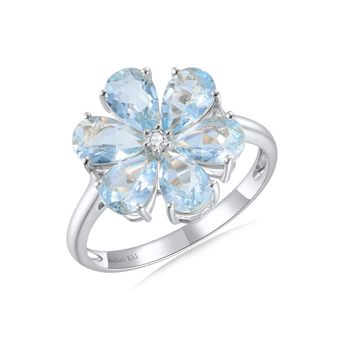 Kai Flora Blossom 2,42ctw Aquamarin Diamant Ring Damen im Angebot