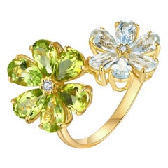 Anillo de Cóctel Kai Flora Blossom Diamante Periot y Aguamarina 3,93 ctw