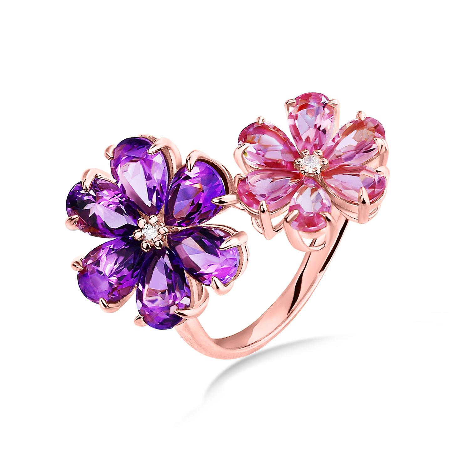 Kai Flora Blossom Amethyst and Pink Tourmaline Toi et Moi Ring For Sale 1
