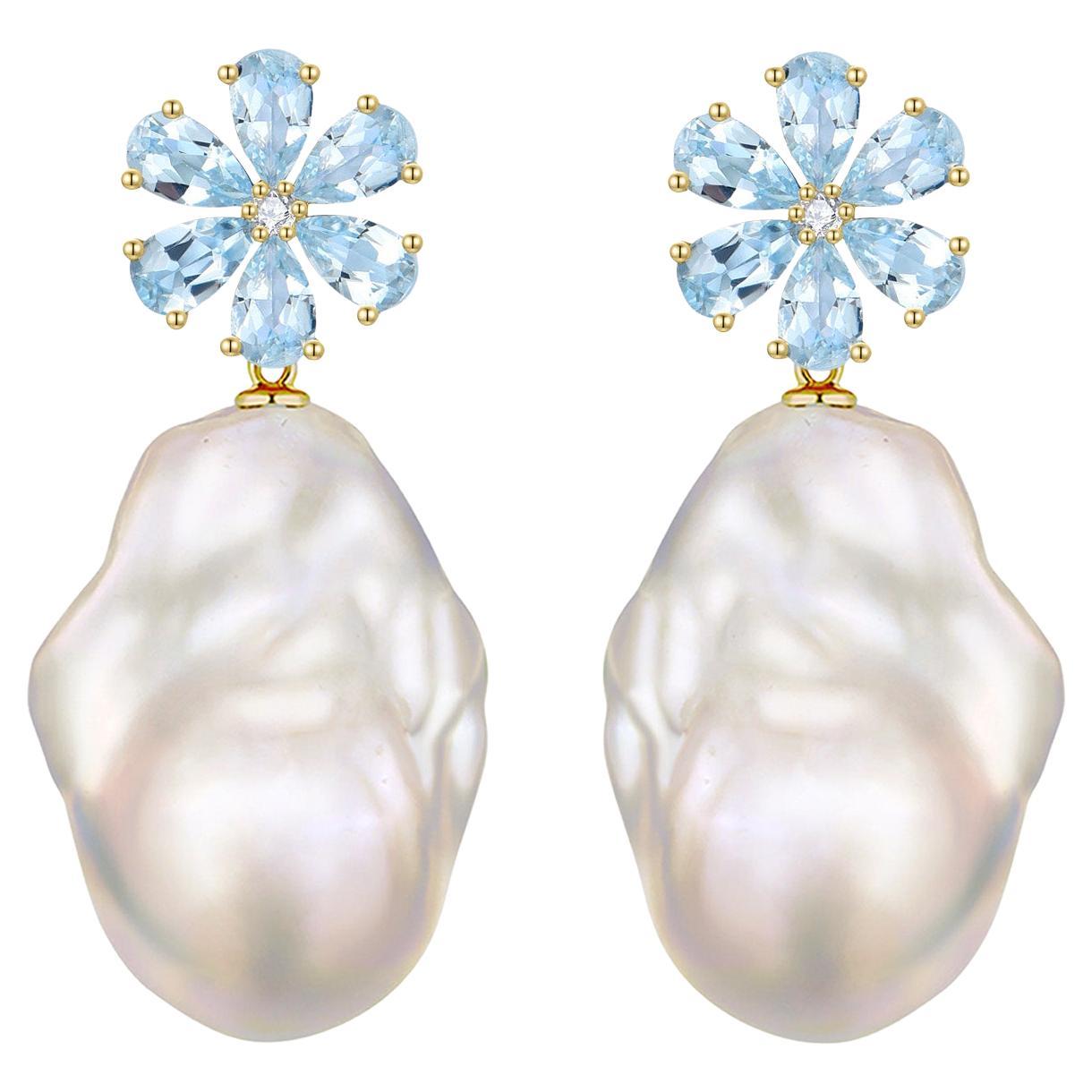 Kai Flora Blossom Aquamarine Diamond Baroque Pearl Convertible Earrings