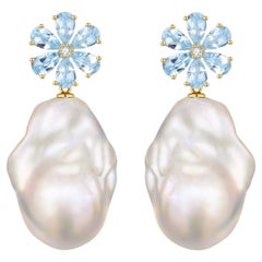 Pendientes Convertibles Kai Flora Blossom Aguamarina Diamante Perla Barroca