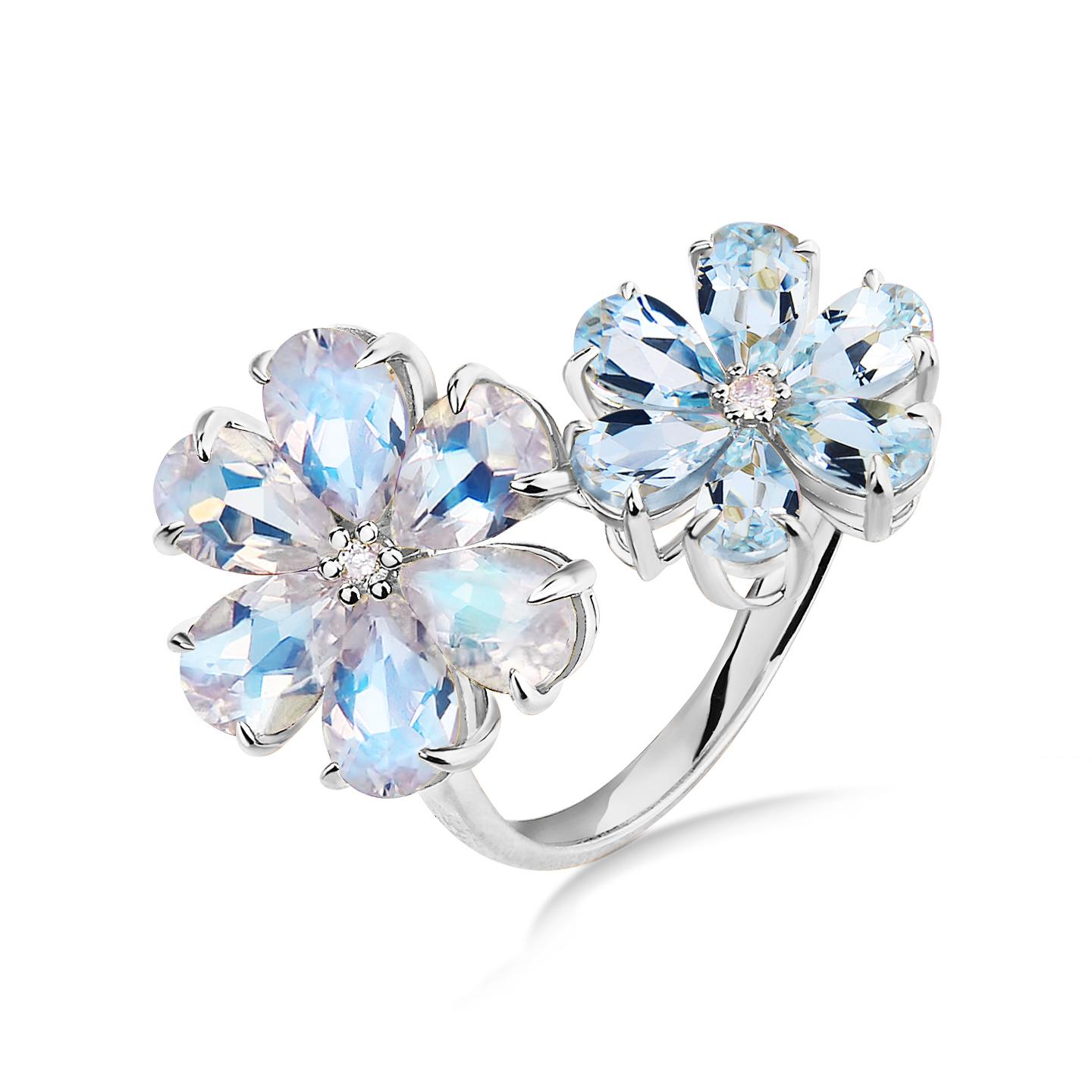 Kai Flora Blossom Moonstone and Aquamarine Toi et Moi Ring For Sale 1
