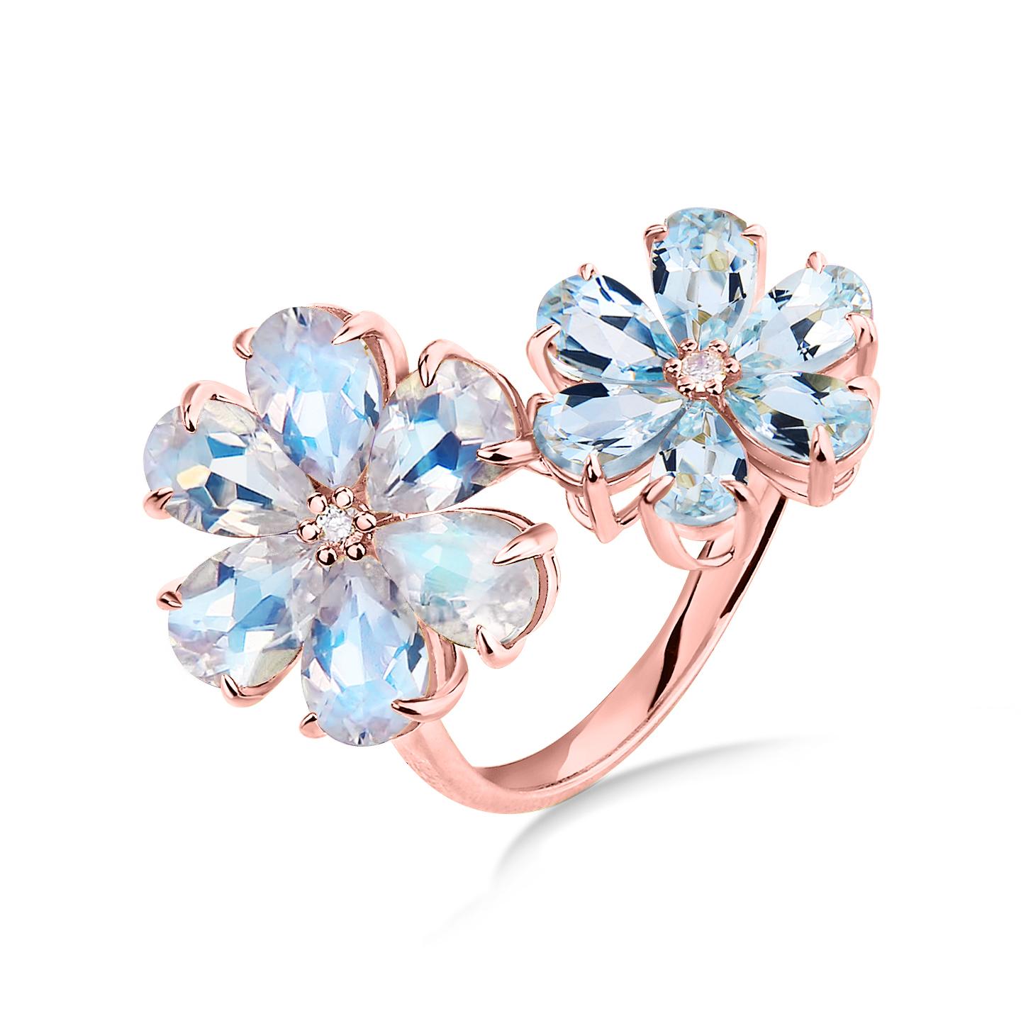 Kai Flora Blossom Moonstone and Aquamarine Toi et Moi Ring For Sale 2