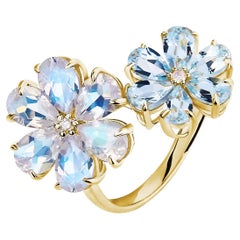 Kai Flora Blossom Mondstein und Aquamarin Toi et Moi Ring