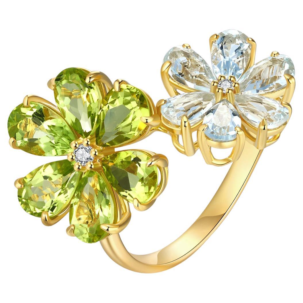 Kai Flora Blossom Periot and Aquamarine Cocktail Ring