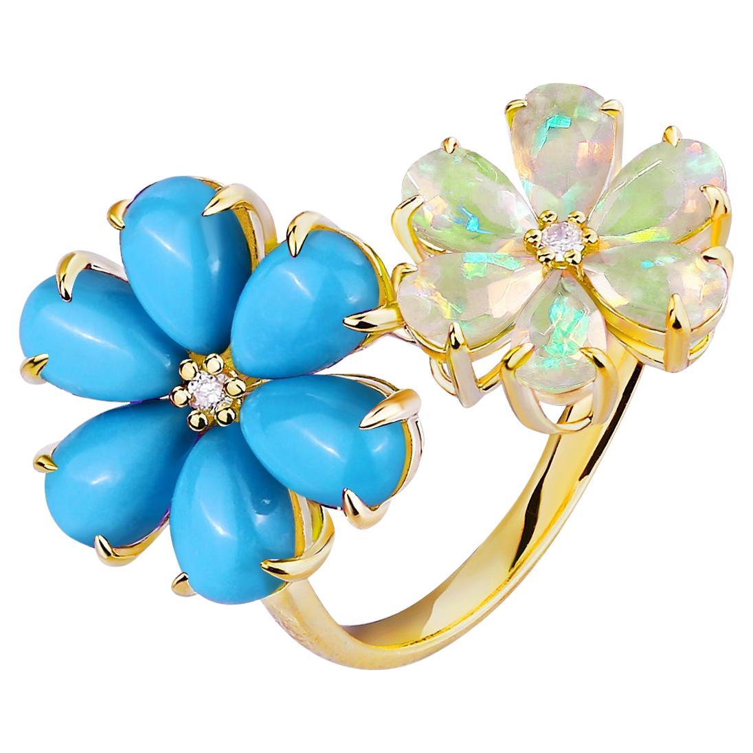 Kai Flora Blossom Turquoise and Opal Cocktail Ring