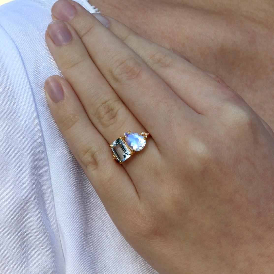For Sale:  Kai Fortune Aquamarine Moonstone Diamond Toi et Moi Ring 2