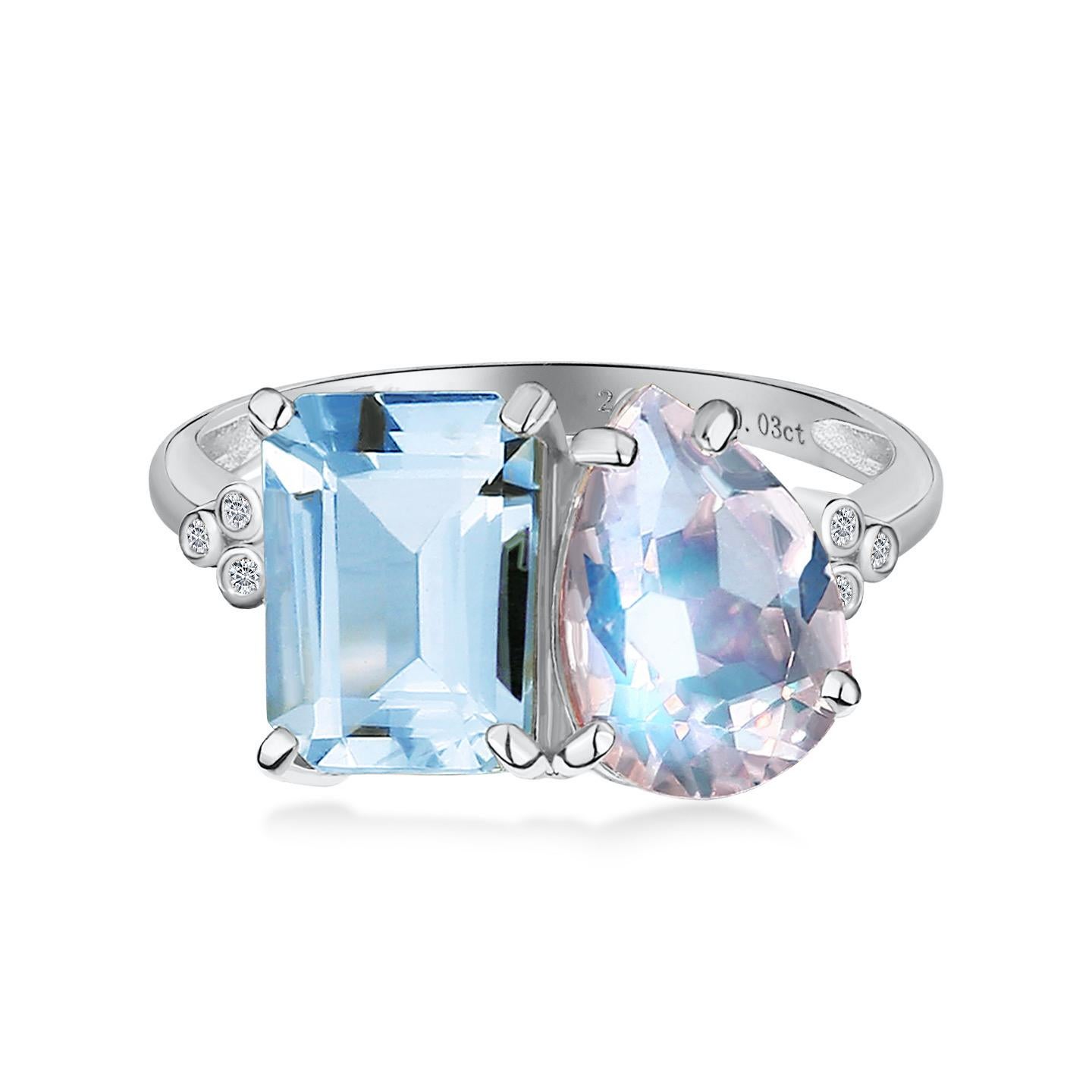 For Sale:  Kai Fortune Aquamarine Moonstone Diamond Toi et Moi Ring 5