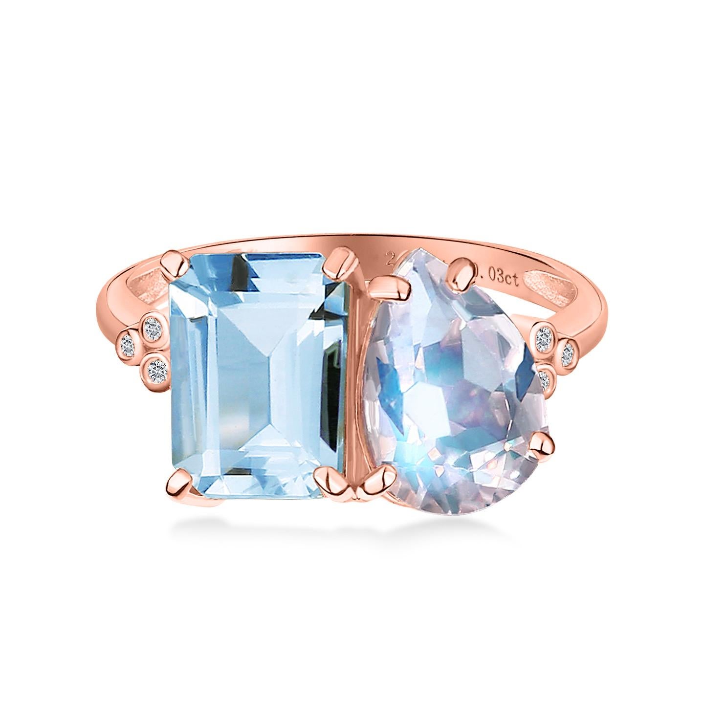 For Sale:  Kai Fortune Aquamarine Moonstone Diamond Toi et Moi Ring 6