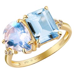 Kai Fortune Bague Toi et Moi en aigue-marine, pierre de lune et diamant