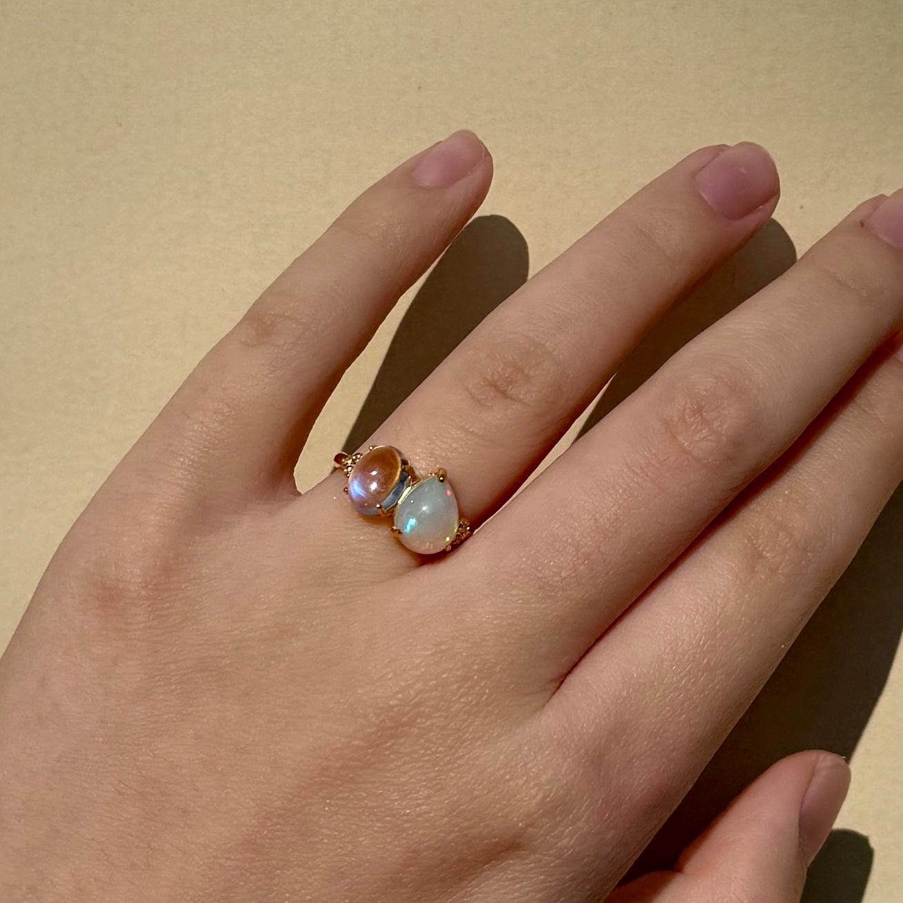 For Sale:  Kai Fortune Rainbow Blue Moonstone Fire Opal Diamond Toi et Moi Ring 3