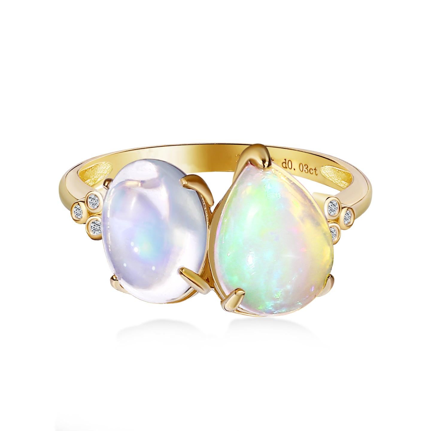 For Sale:  Kai Fortune Rainbow Blue Moonstone Fire Opal Diamond Toi et Moi Ring 4