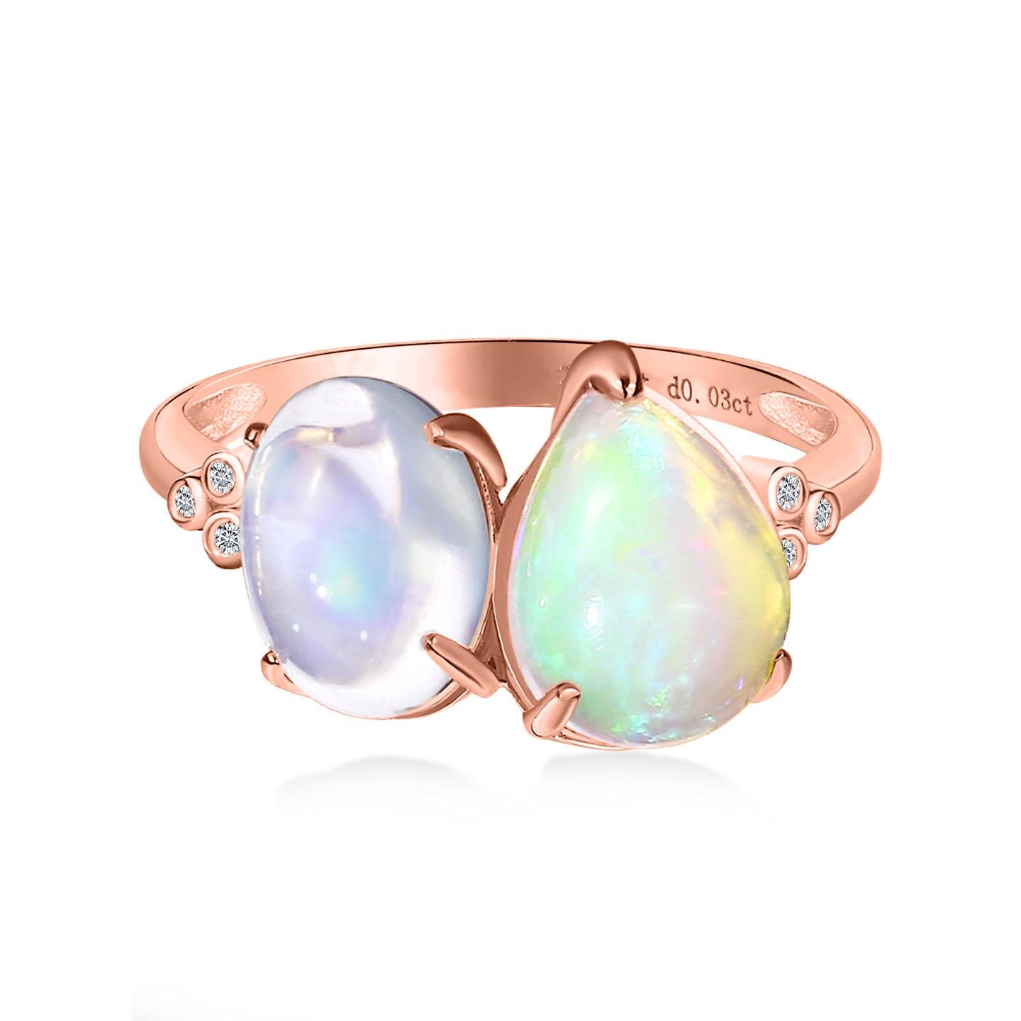 For Sale:  Kai Fortune Rainbow Blue Moonstone Fire Opal Diamond Toi et Moi Ring 6