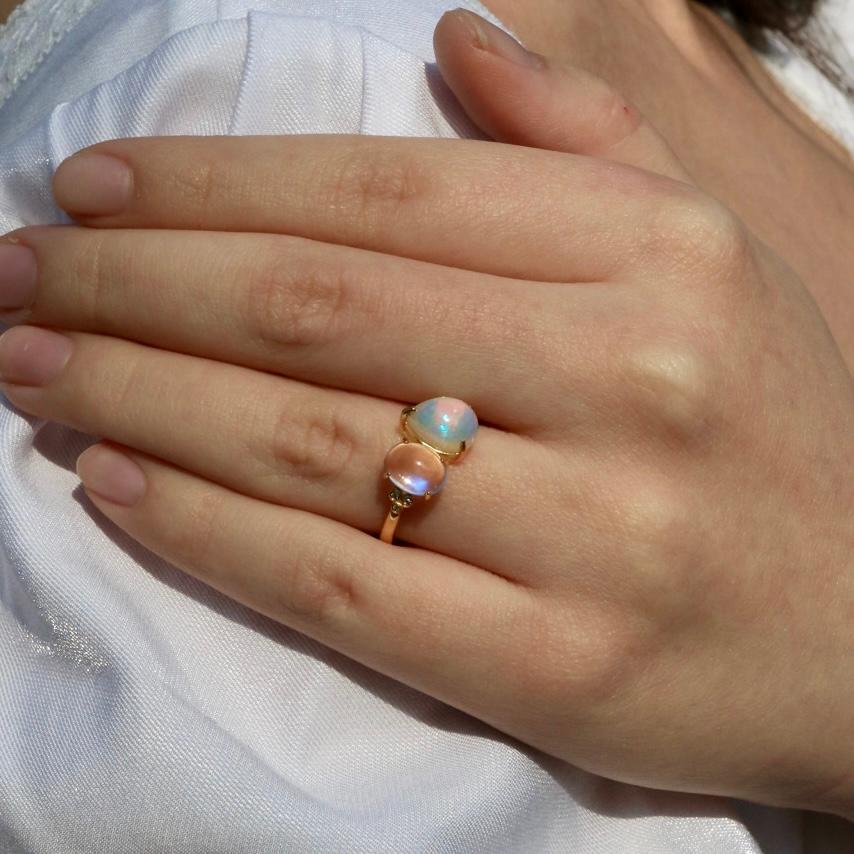 For Sale:  Kai Fortune Rainbow Blue Moonstone Fire Opal Diamond Toi et Moi Ring 7