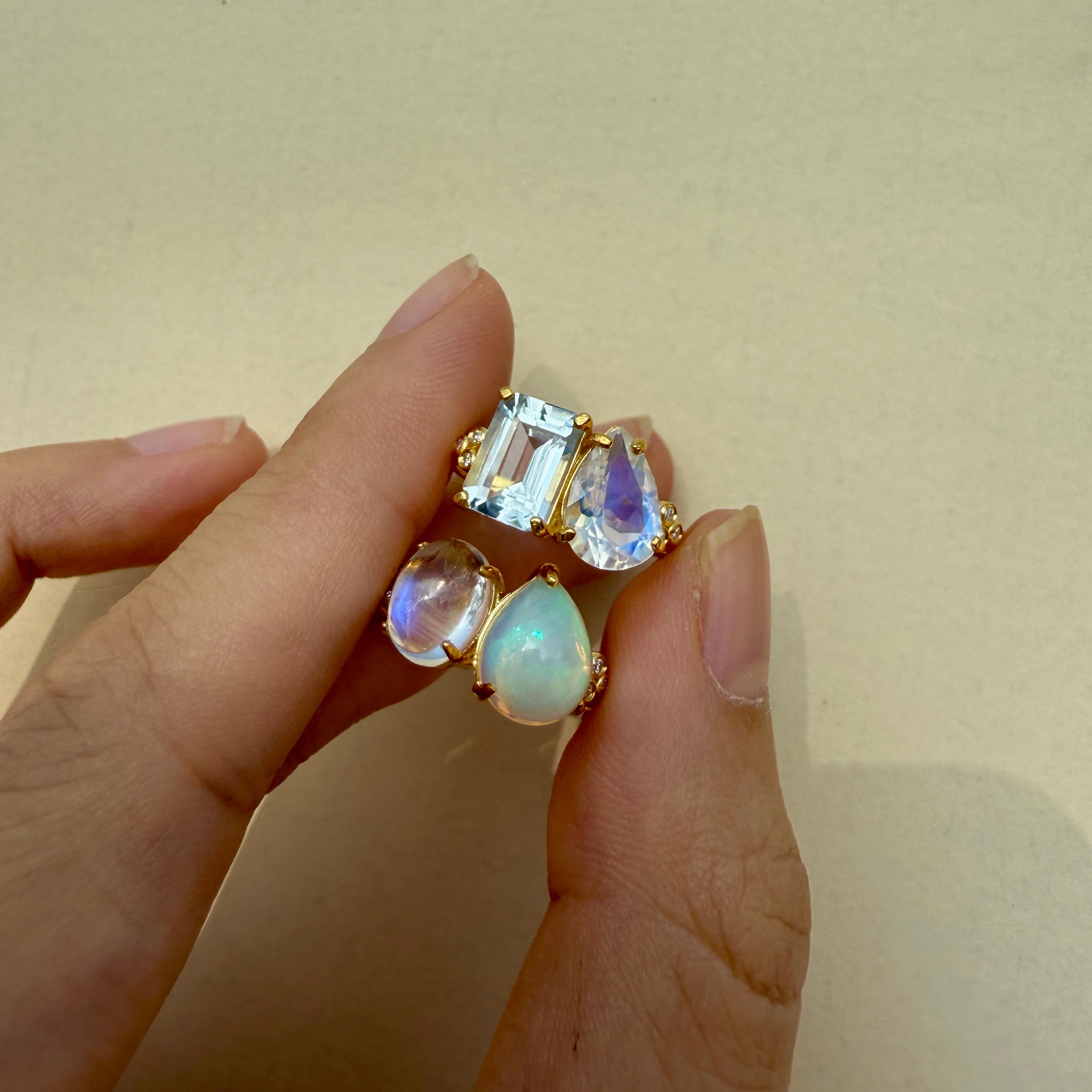 For Sale:  Kai Fortune Rainbow Blue Moonstone Fire Opal Diamond Toi et Moi Ring 8