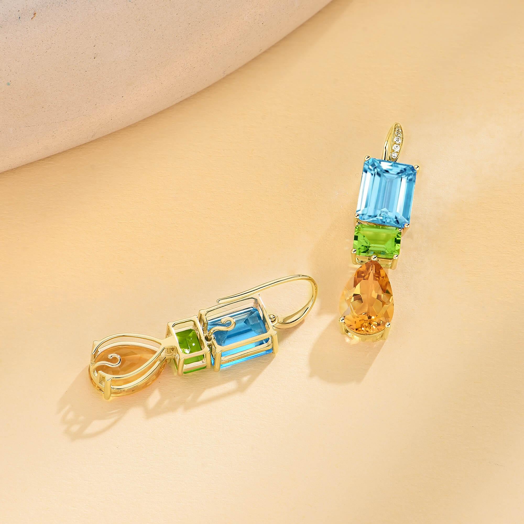 Moderne Kai GemFusion 13.65ctw Topaz Peridot Cirtine Diamond Convertible Drop Earrings en vente
