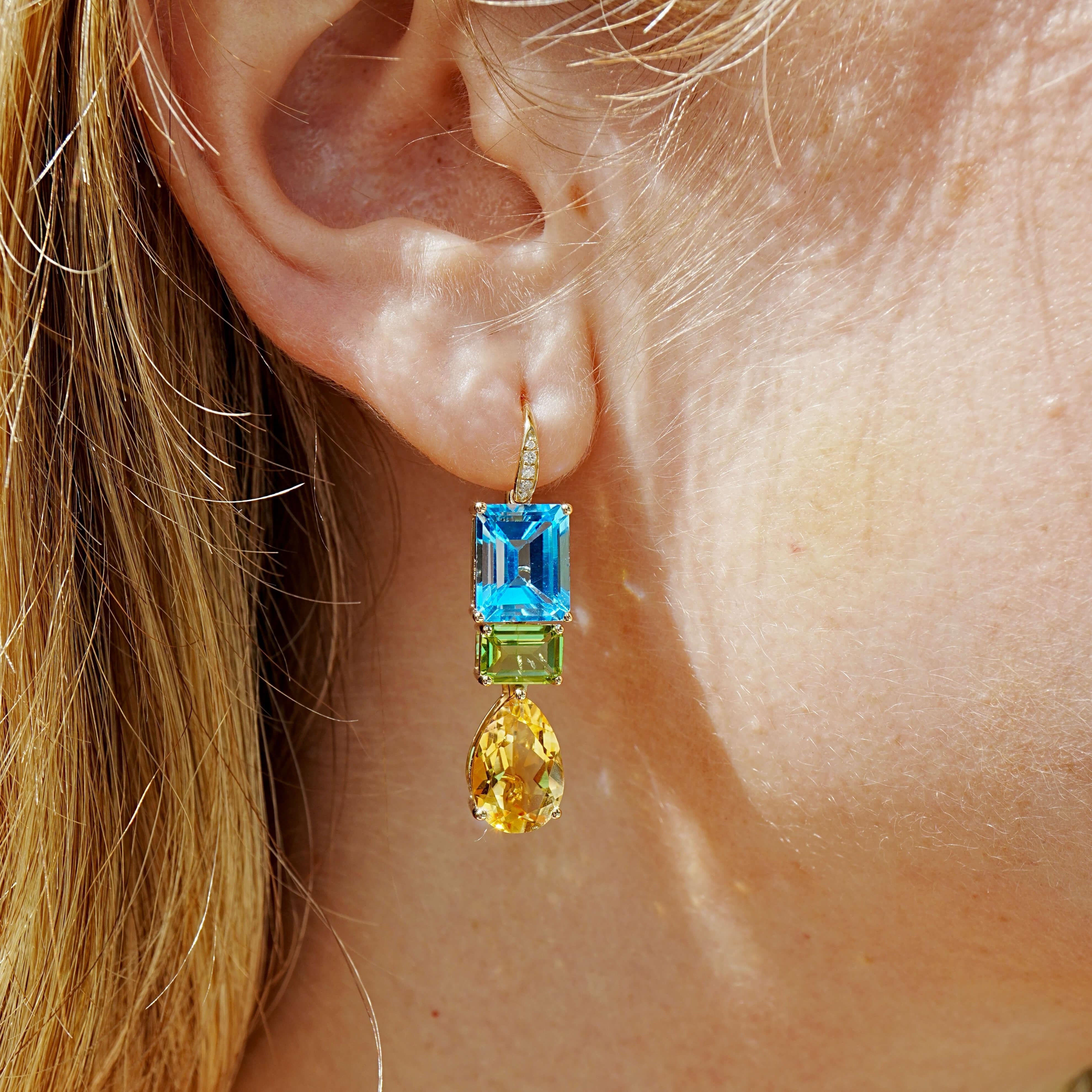 Kai GemFusion 13.65ctw Topaz Peridot Cirtine Diamond Convertible Drop Earrings Neuf - En vente à Rowland Heights, CA